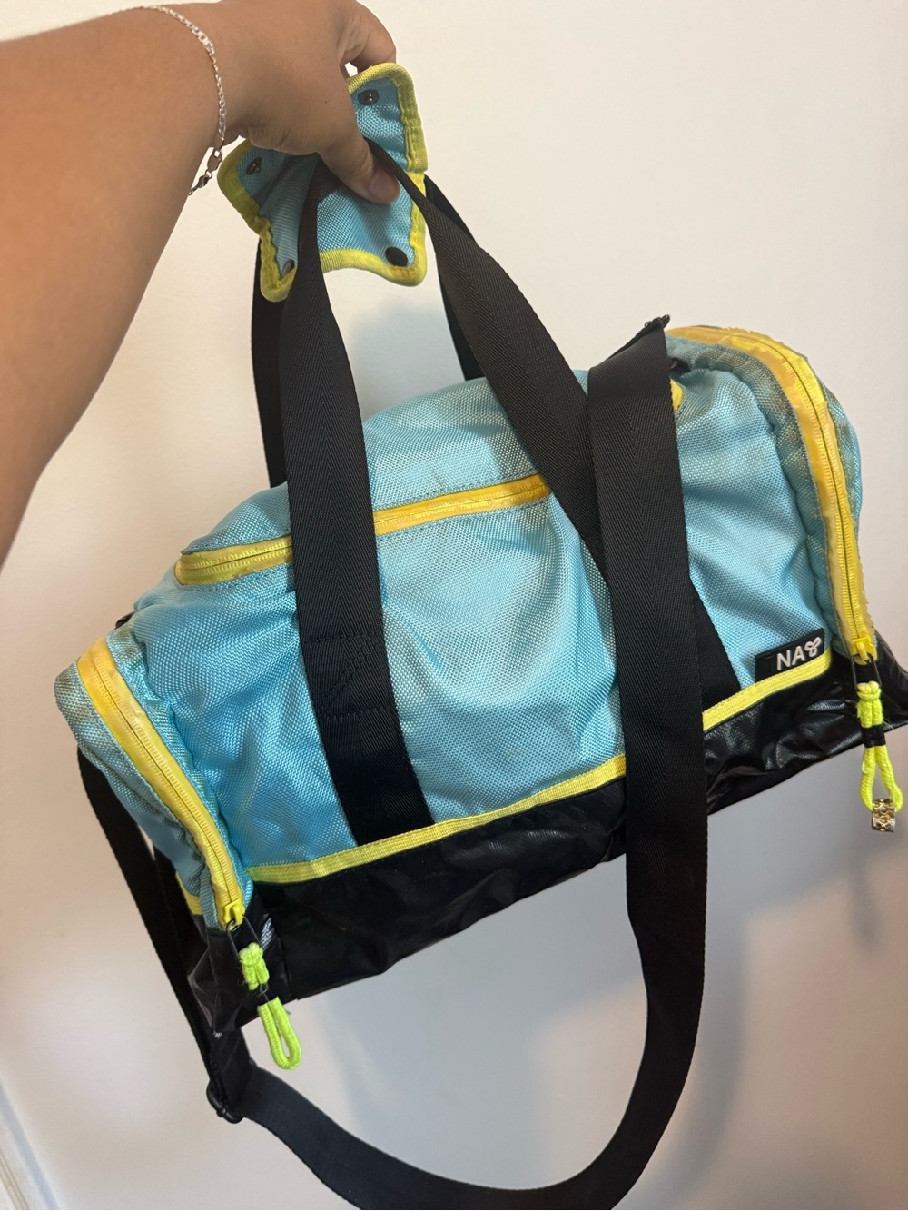 Vintage TNA Light Blue and Yellow Nylon Duffel Bag